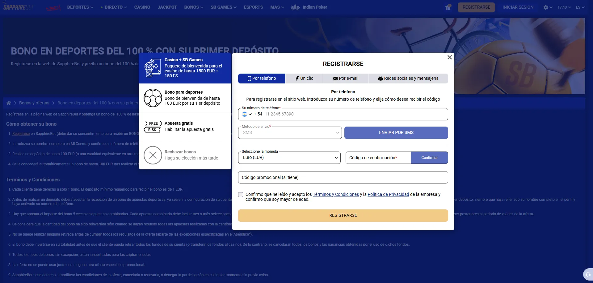 Cómo registrarse en SapphireBet Argentina paso a paso