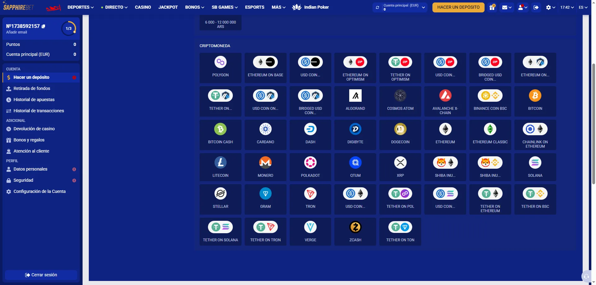 SapphireBet métodos de pago en Argentina — depósito y retiro en ARS